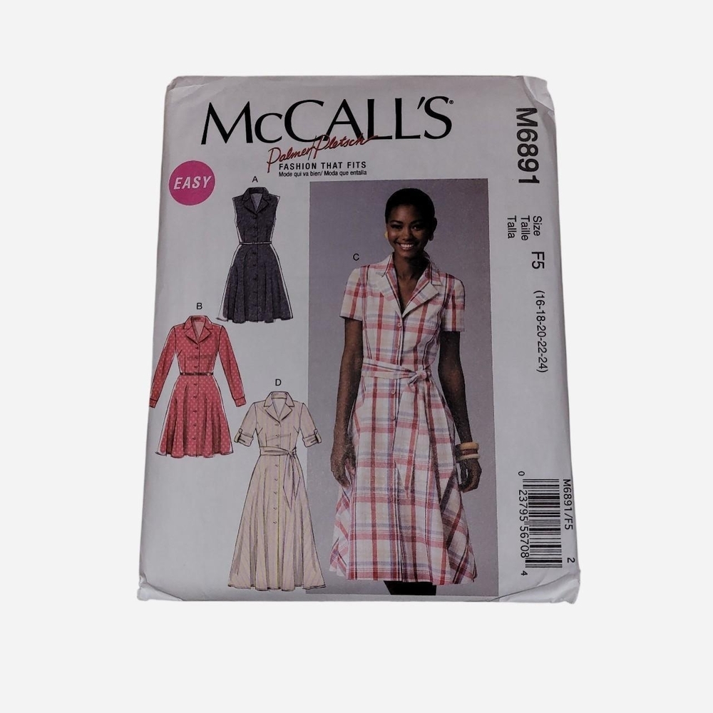 McCall's Plaid Wrap Shirt Dress Pattern - 16-24